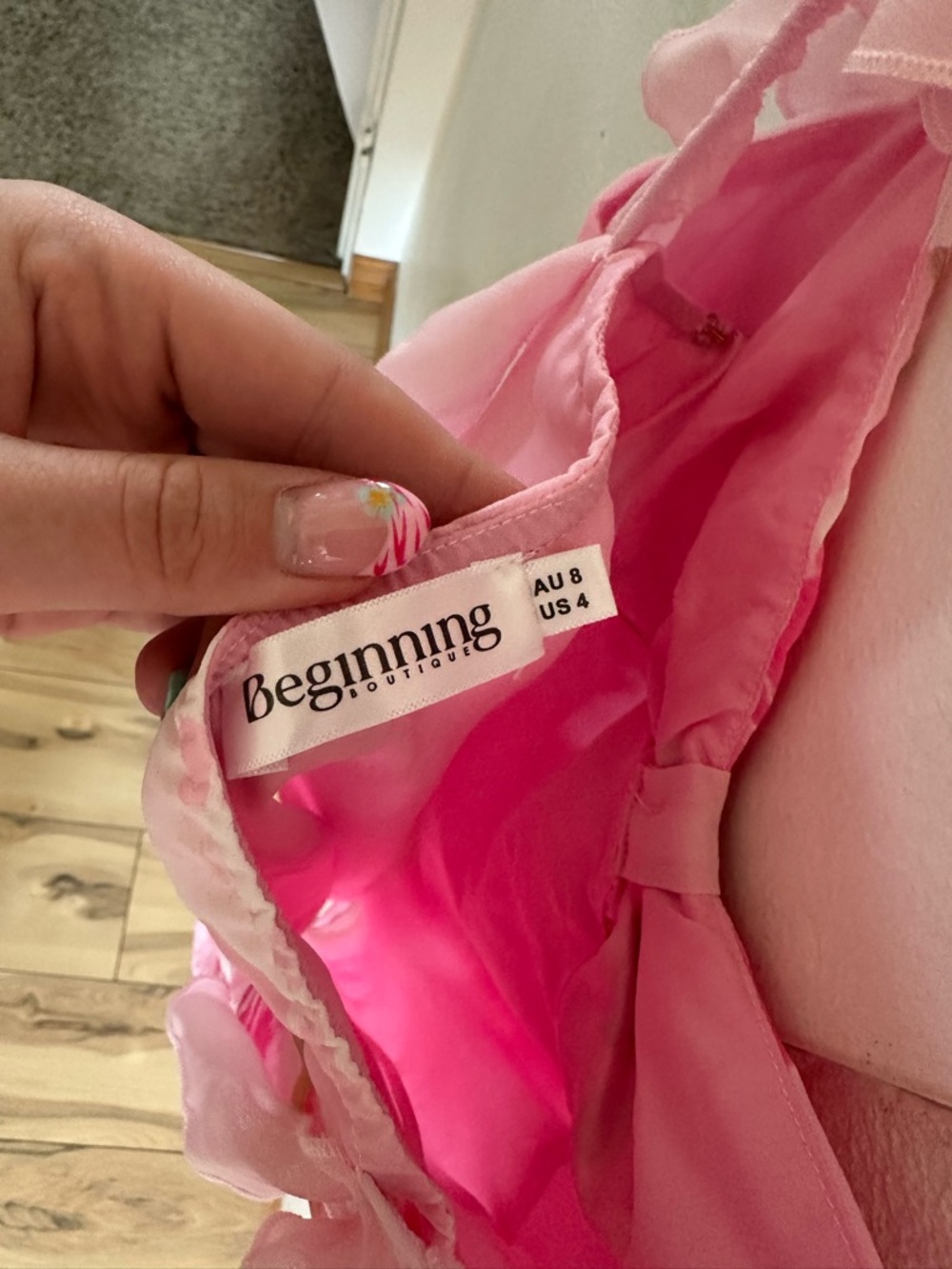 Pink Floral Ruffle Mini Dress - Picture 3 of 5